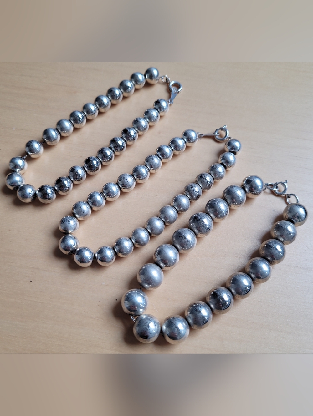 8" Silver-Tone Beaded Costume Jewelry Bracelets, Lot Of 3